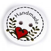 Knoflík dřevěný, 23mm, Handmade srdce, bílý