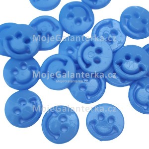 Knoflík plastový, 12mm, Smajlík, modrý