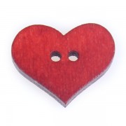Knoflík dřevěný, srdce, 19x16mm, červené