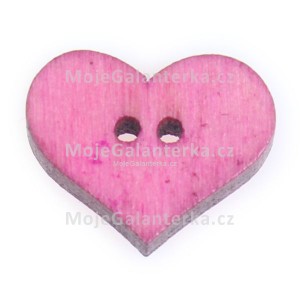 Knoflík dřevěný, srdce, 19x16mm, růžové sv.