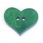 Knoflík dřevěný, srdce, 19x16mm, zelené