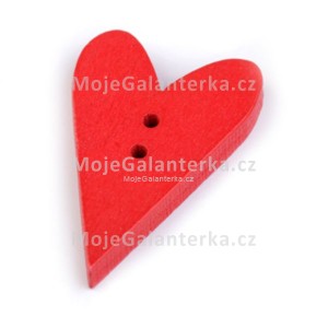 Knoflík dřevěným, srdce, 21x33mm, červené