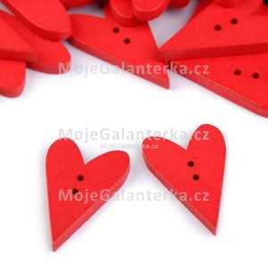 Knoflík dřevěný, srdce, 15x23mm, červené