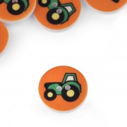 Knoflík plastový, 15mm, dětský, traktor, oranžový