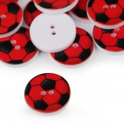 Knoflík plastový, 15mm, dětský, fotbalový míč, červený
