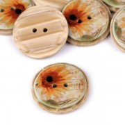 Knoflík plastový, 25mm, imitace dřeva, květy, slunečnice