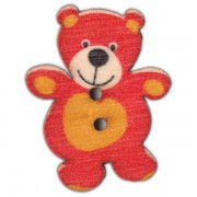Knoflík dřevěný, medvídek, 23x30 mm, červený