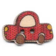 Knoflík dřevěný, 25x17mm, dekorační, auto, červené