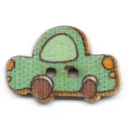 Knoflík dřevěný, 25x17mm, dekorační, auto, modré
