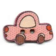 Knoflík dřevěný, 25x17mm, dekorační, auto, růžové světlé