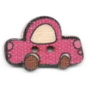 Knoflík dřevěný, 25x17mm, dekorační, auto, růžové tmavé