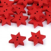 Knoflík dřevěný, hvězda, 19mm, červená