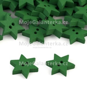 Knoflík dřevěný, hvězda, 19mm, zelená