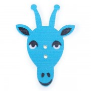 Knoflík dřevěný, žirafa, 23x33mm, modrá