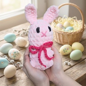 Návod na háčkovaného zajíčka, Zajíček s mašlí, růžový