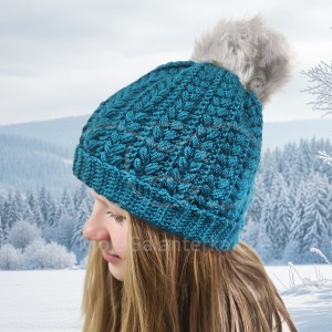 Návod na háčkovanou čepici, Čepice s puffkovým vzorem, smaragdová