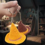Návod na háčkovaný klobouk, přívěsek na klíče, hnědý