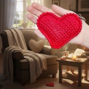 Návod na háčkované srdce, Srdce, přívěsek, červené