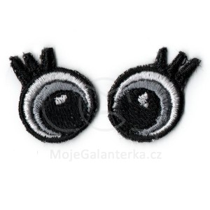 Oči vyšívané, 20 mm,  s řasami, šedé (1 pár)