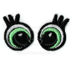 Oči vyšívané, 20 mm,  s řasami, zelené (1 pár)