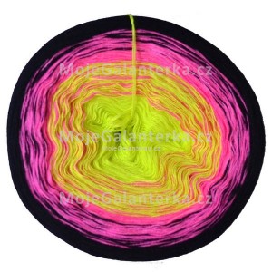 Příze Duhovka, (3nitka), neon barvy (žlutá, růžová, černá), 1100m