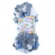 Příze Puffy color, 6075, modrošedá, šedá, bílá