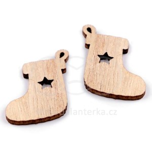 Dřevěná bota k nalepení, aranžování, 20x30mm, hnědá přírodní