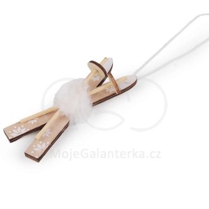 Dekorace lyže s hůlkami k zavěšení, přírodní
